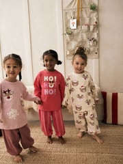 Pink/Cream Christmas 100% Cotton Joggers Pyjamas 3 Pack (9mths-12yrs) - Image 4 of 7
