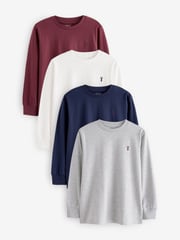 Berry Red/Grey/White/Blue Long Sleeve Cosy T-Shirts 4 Pack (3-16yrs) - Image 1 of 7