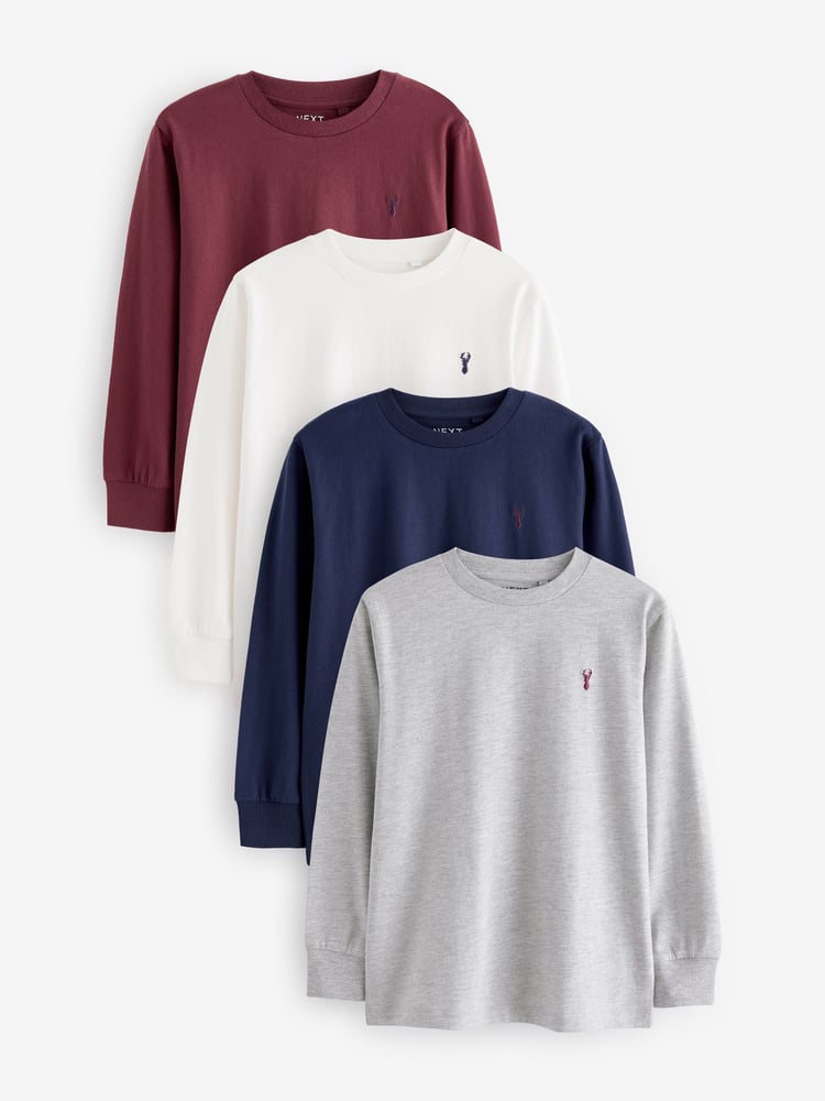 Berry Red/Grey/White/Blue Long Sleeve Cosy T-Shirts 4 Pack (3-16yrs) - Image 1 of 7