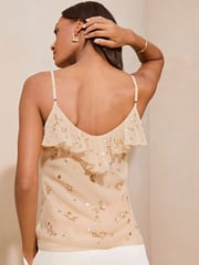 Lipsy Champagne Gold Chiffon Embellished Cami - Image 4 of 5