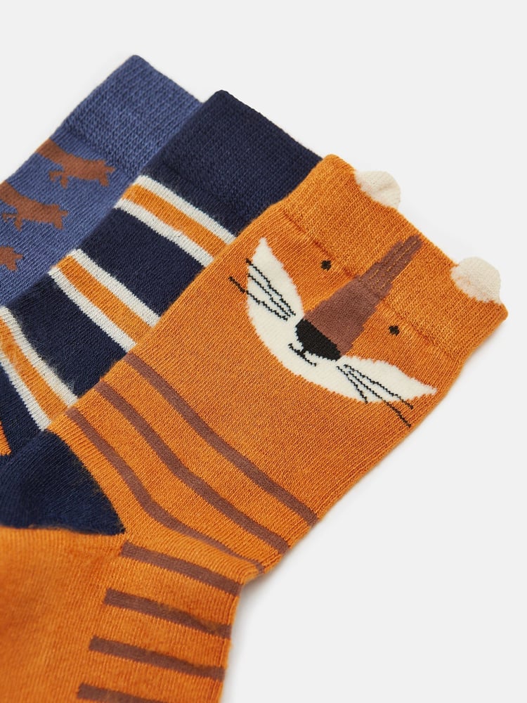 Joules Boys' Neat Feet Orange/Navy 3 Pack Socks - Image 2 of 3