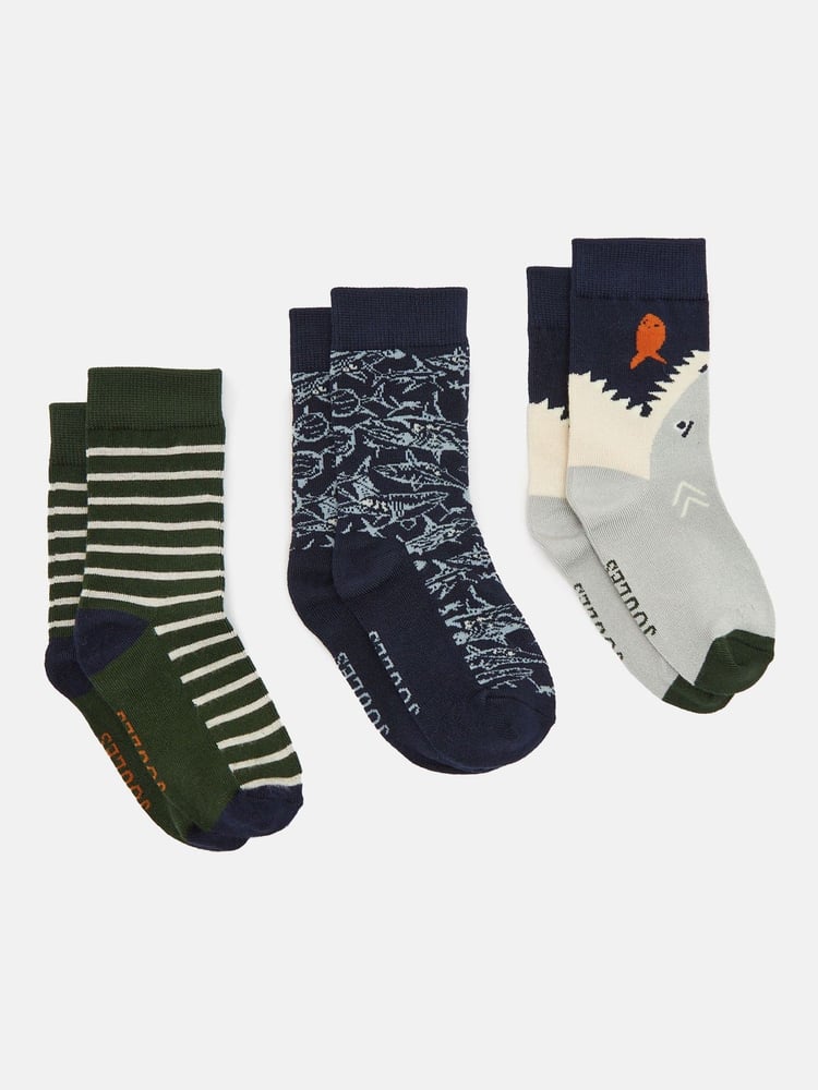 Joules Boys' Neat Feet Green/Navy 3 Pack Socks - Image 1 of 3