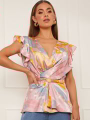 Chi Chi London Multi Twist Front Printed Top - Image 1 of 5