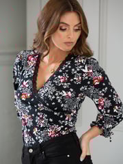 Pour Moi Black Multi Anya Lace Detail Recycled Slinky Jersey Top - Image 1 of 4