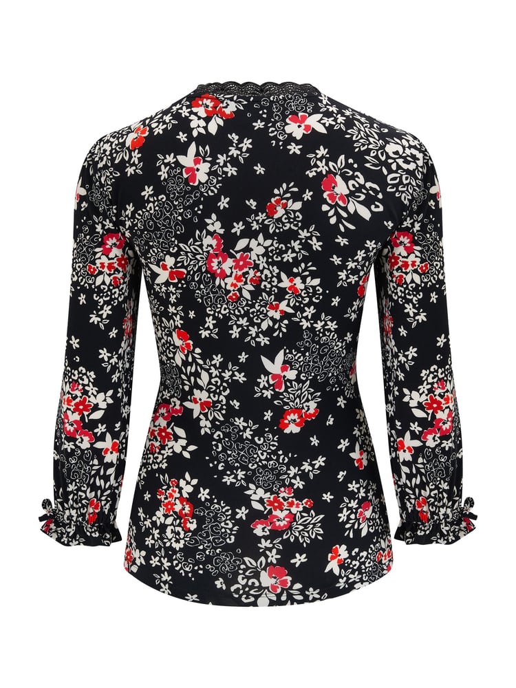 Pour Moi Black Multi Anya Lace Detail Recycled Slinky Jersey Top - Image 4 of 4