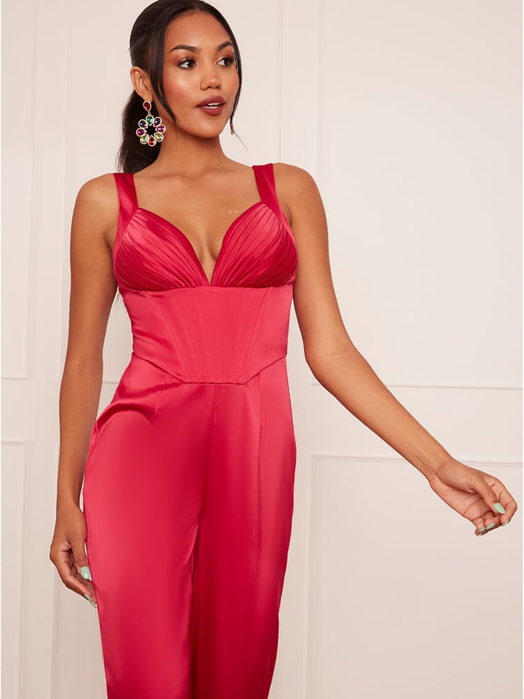Chi Chi London Red Corset Style Jumpsuit - Image 3 of 3