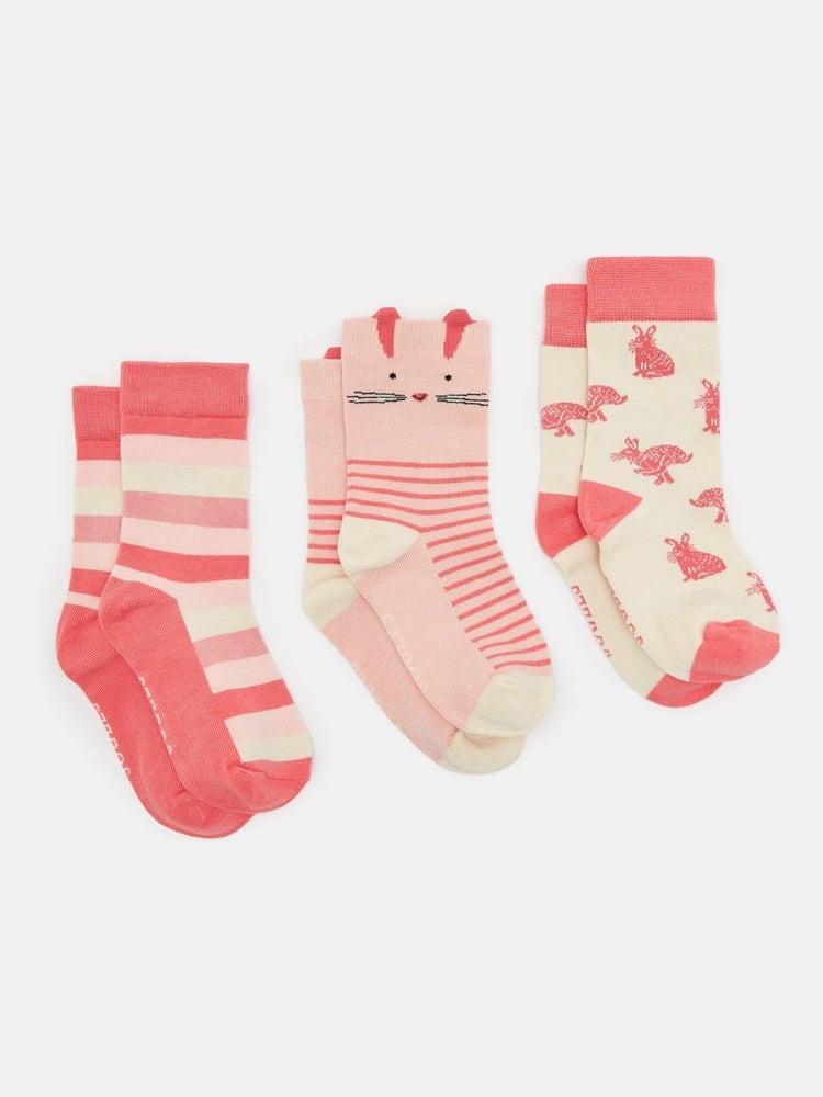 Joules Girls' Neat Feet Pink 3 Pack Socks - Image 1 of 3