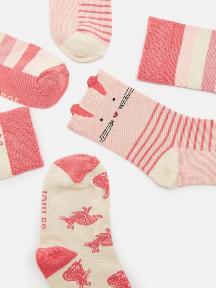 Joules Girls' Neat Feet Pink 3 Pack Socks - Image 2 of 3