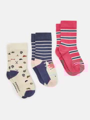 Joules Girls' Neat Feet Navy/Pink 3 Pack Socks - Image 1 of 3