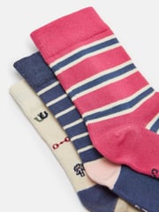 Joules Girls' Neat Feet Navy/Pink 3 Pack Socks - Image 2 of 3