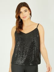 Yumi Black Sequin Vest Top - Image 1 of 4