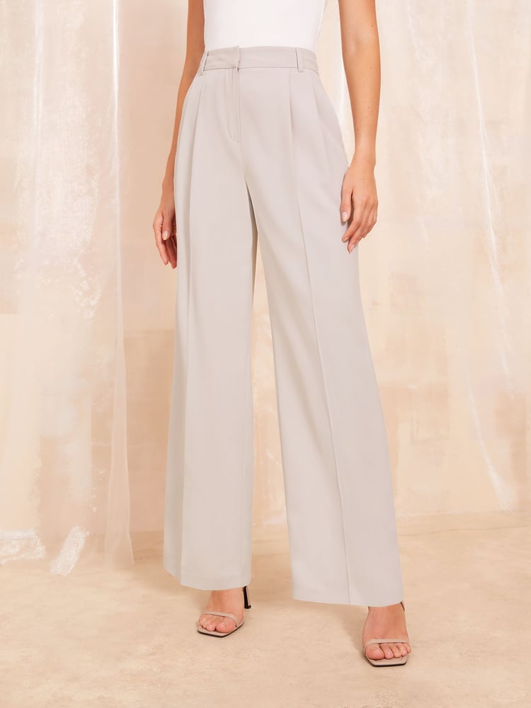 Friends Like These Grey Premium Wide Leg Smart Trousers - Image 1 of 4 Friends Like These Grey Premium Wide Leg Smart Trousers - Image 1 of 4