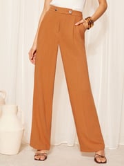 Friends Like These Rust Red Wide Leg Trousers With Linen - Image 1 of 4