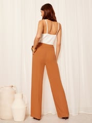 Friends Like These Rust Red Wide Leg Trousers With Linen - Image 4 of 4