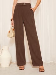 Friends Like These Brown Wide Leg Trousers With Linen - Image 1 of 4