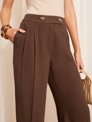 Friends Like These Brown Wide Leg Trousers With Linen - Image 3 of 4