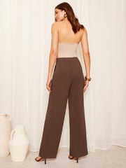 Friends Like These Brown Wide Leg Trousers With Linen - Image 4 of 4