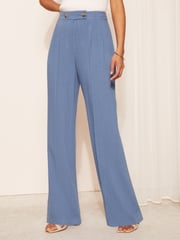 Friends Like These Chambray Blue Wide Leg Trousers With Linen - Image 1 of 4