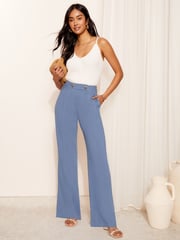 Friends Like These Chambray Blue Wide Leg Trousers With Linen - Image 2 of 4