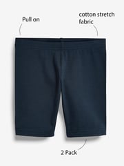 Navy Blue Regular Length 2 Pack Cotton Rich Stretch Cycle Shorts (3-16yrs) - Image 3 of 5