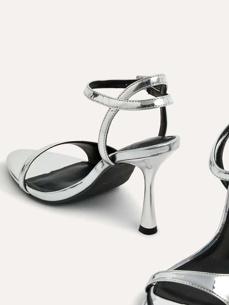 Linzi Silver Eleni Open Toe Pointed Heels With Asymmetric Front Strap - Image 5 of 5