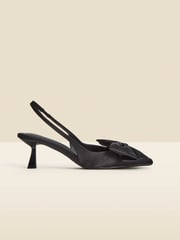 Sosandar Black Bow Detail Kitten Heel Slingback Court Shoes - Image 1 of 4
