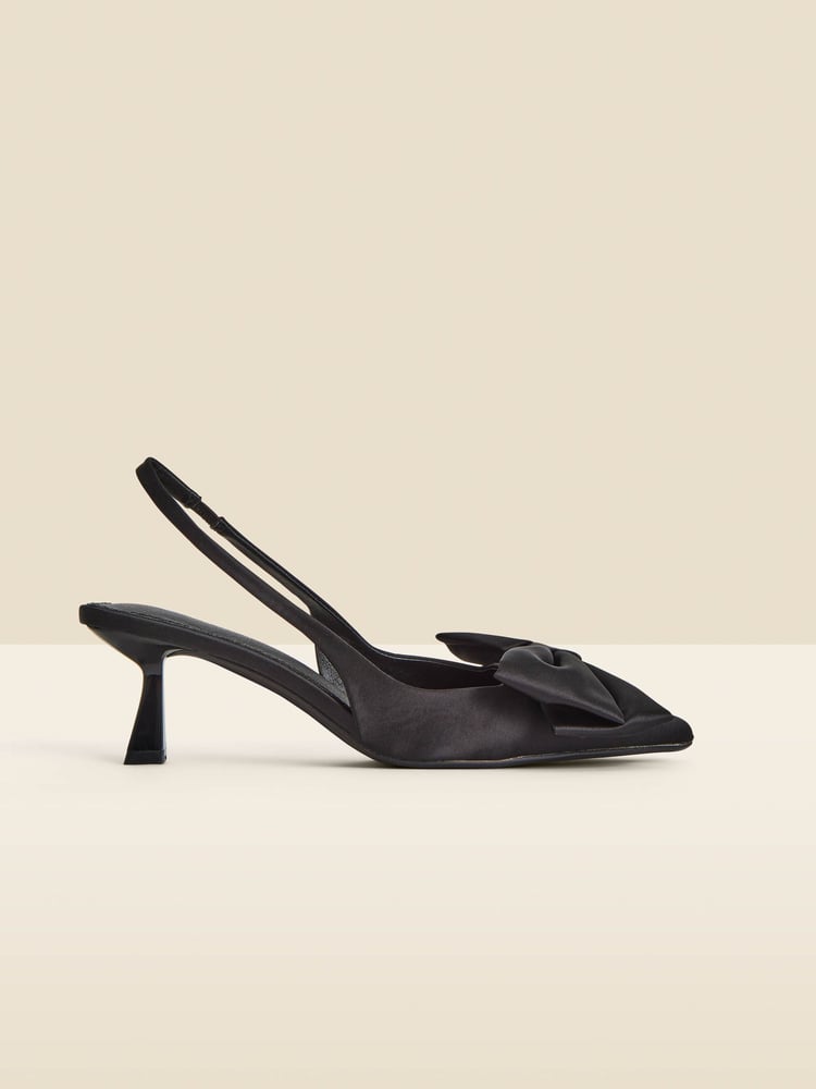 Sosandar Black Bow Detail Kitten Heel Slingback Court Shoes - Image 1 of 4