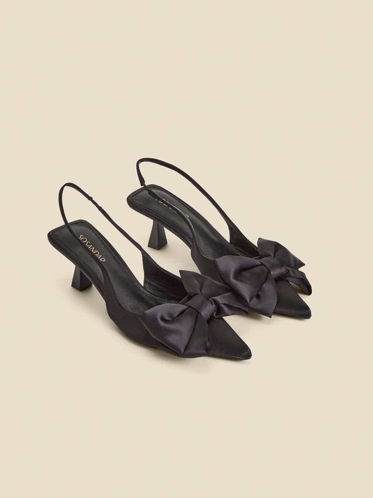Sosandar Black Bow Detail Kitten Heel Slingback Court Shoes - Image 2 of 4