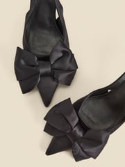 Sosandar Black Bow Detail Kitten Heel Slingback Court Shoes - Image 4 of 4
