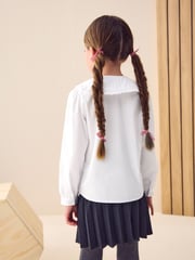 White Long Sleeve Lace Trim School Blouse (3-14yrs) - Image 2 of 9