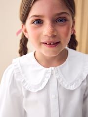 White Long Sleeve Lace Trim School Blouse (3-14yrs) - Image 3 of 9