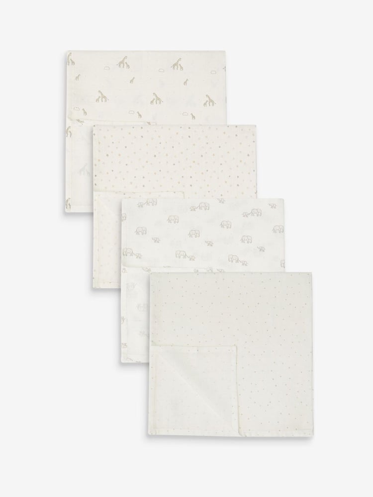 Soft White Baby Muslin Cloths 4 Packs - Image 1 of 5