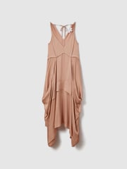 Reiss Nude Demi Viscose Side Pleat Asymmetric Midi Dress - Image 2 of 5
