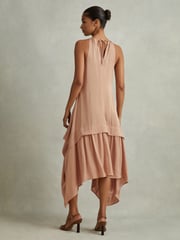 Reiss Nude Demi Viscose Side Pleat Asymmetric Midi Dress - Image 4 of 5