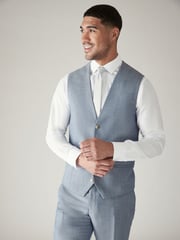 Blue Regular Fit Textured Suit Waistcoat - Image 1 of 8