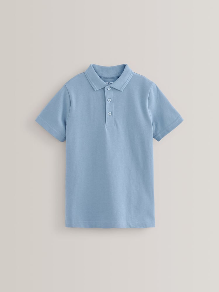 Blue Cotton School Short Sleeve 100% Cotton Polo Shirts 5 Pack (3-16yrs) - Image 2 of 4
