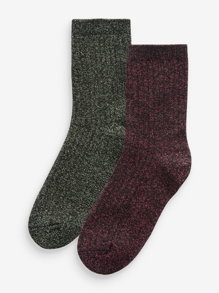 Pink and Green Cotton Rich Sparkle Ankle Socks 2 Pack - Image 1 of 3