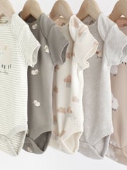 Grey Sheep Short Sleeve 100% Cotton Baby Bodysuits 5 Pack - Image 3 of 6
