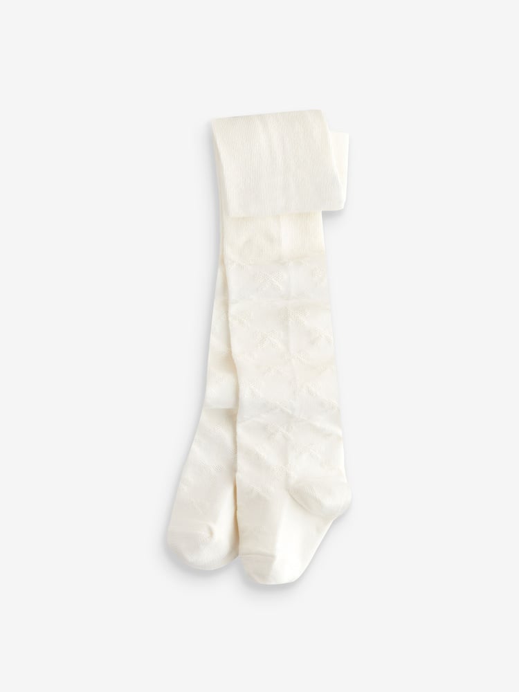 Cream Cotton Rich Textured Bow Tights - Image 1 of 1