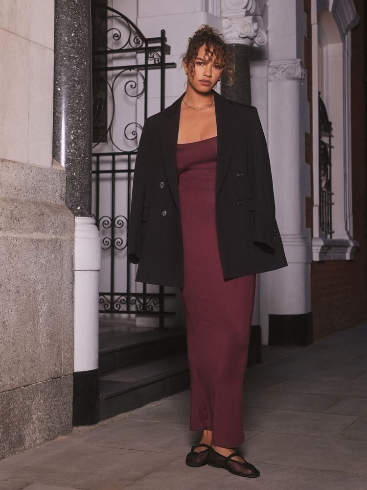 self. Burgundy Red Scoop Neck Strappy Dress - Image 2 of 7