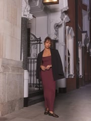 self. Burgundy Red Scoop Neck Strappy Dress - Image 3 of 7