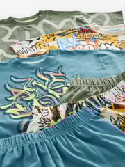 Blue/Green Graffiti Short Pyjamas 3 Pack (3-16yrs) - Image 10 of 10