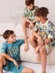 Blue/Green Graffiti Short Pyjamas 3 Pack (3-16yrs) - Image 2 of 10