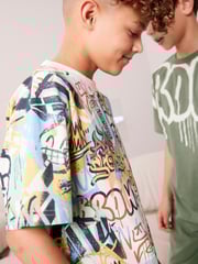 Blue/Green Graffiti Short Pyjamas 3 Pack (3-16yrs) - Image 4 of 10