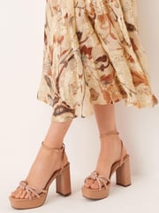 Rose Gold Forever Comfort® Platform Bling Twist Sandals - Image 1 of 6