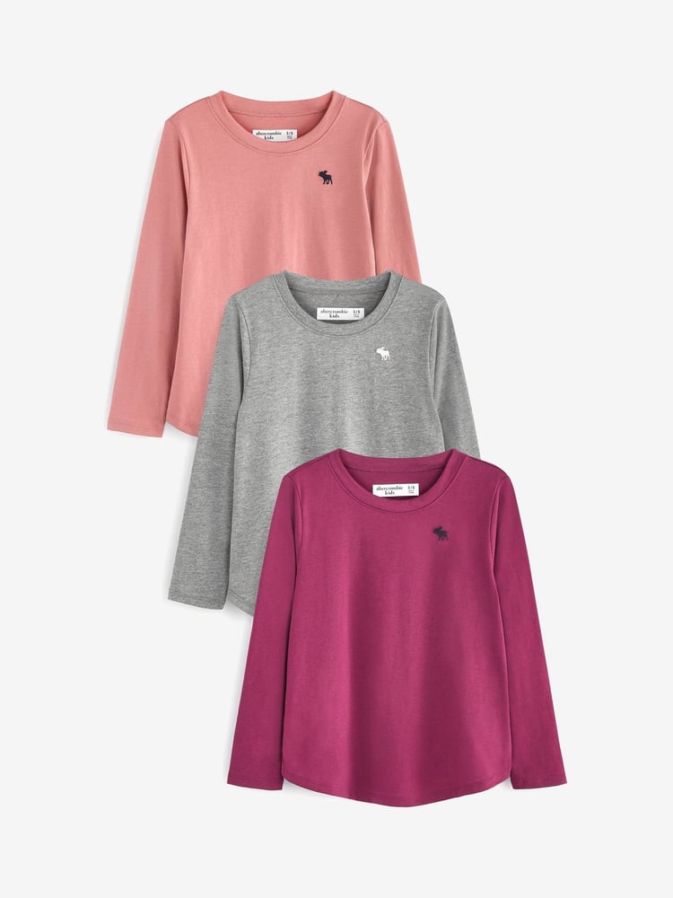 Abercrombie & Fitch Multi Three Pack Long Sleeve T-Shirts - Image 1 of 6 Abercrombie & Fitch Multi Three Pack Long Sleeve T-Shirts - Image 1 of 6