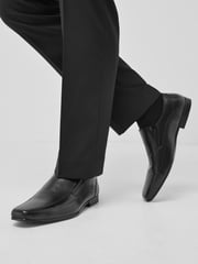 Black Wide Fit Leather Panel Slip-On Shoes - Image 5 of 5
