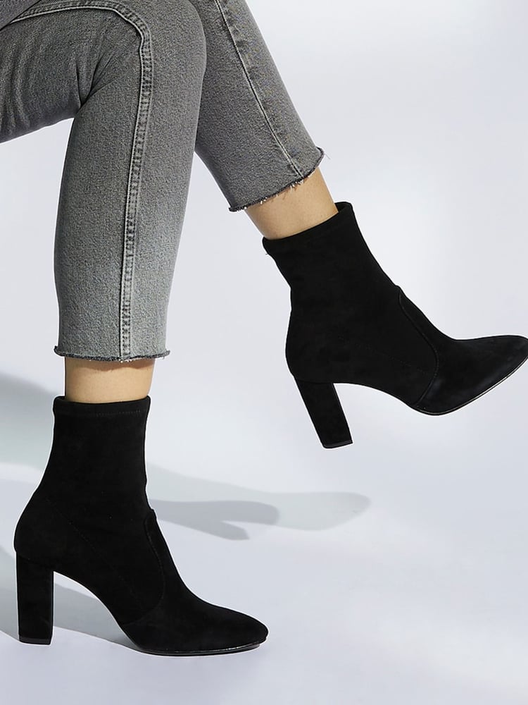 Dune London Black Optical Stretch Sock Ankle Boots - Image 6 of 6