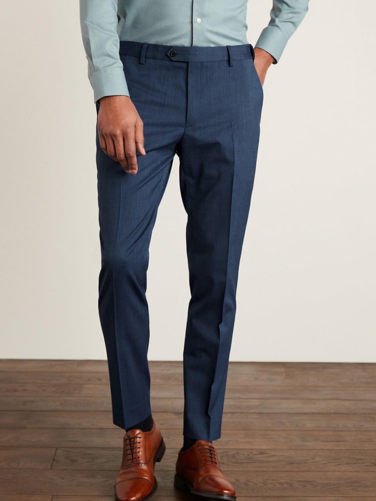 Blue Slim Fit Motion Flex Stretch Wool Blend Suit: Trousers - Image 1 of 7