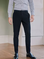 Navy Blue Slim Fit Motion Flex Stretch Wool Blend Suit: Trousers - Image 1 of 8
